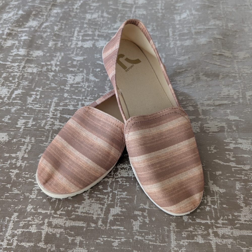 Report Women's Striped Tan/Brown Flats NWOT